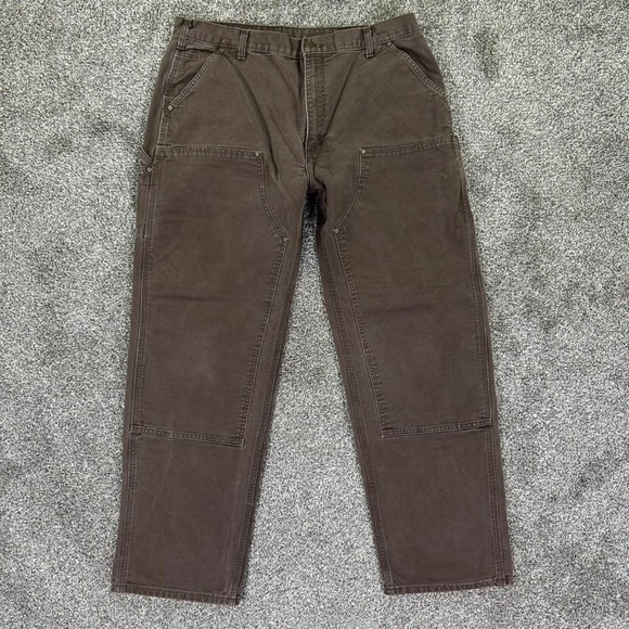 Carhartt Double Knee Work Pants Mens 40x34 Brown Duck Canvas Dungaree B136 DKB